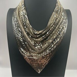 Shimmering Whiting & Davis Style Vintage Silver Tone Mesh Bandana Necklace